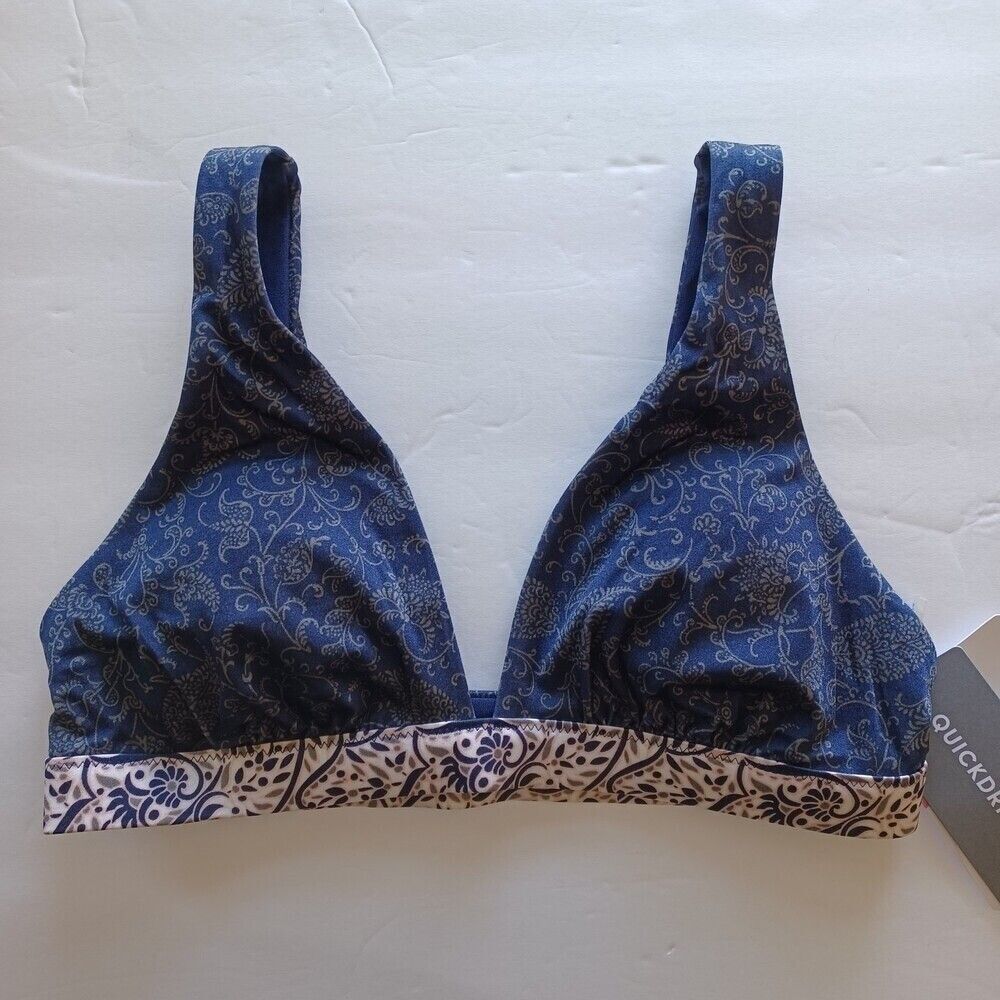 Athleta Bikini Top XS Triangle UPF 50 Quick Dry Blue Gray Aqualuxe Batik New